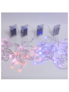 Σειρα 20 led 5mm, Mπαταριας 3xaa, Timer, Διαφανο pvc Καλωδιο, Κοκκινο η Μπλε η ροζ η μωβ Led, ana 10cm, Προεκταση Παροχης 30cm, Ip20, Display box 24τμχ(6τμχ Κάθε Χρωμα Led)