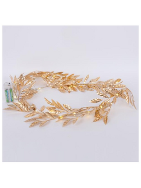 Φωτιζομενη Γιρλαντα me Χρυσα Φυλλα Ελιας 150cm, 30 Θερμα Λευκα Mini Led, Μπαταριας 2xaa, Προεκταση Παροχης 50cm, Ip20