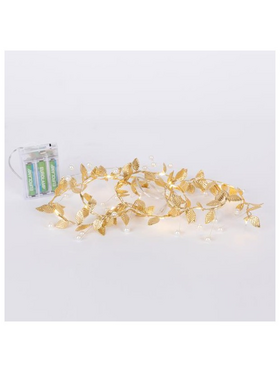 Σειρα 15 Mini led me Διακοσμητικα Φυλλα και Περλες, Μπαταριας 3χαα, Timer, Θερμο Λευκο Led, Χαλκδινο Καλωδιο, Προεκταση Παροχης 30cm, Ip20