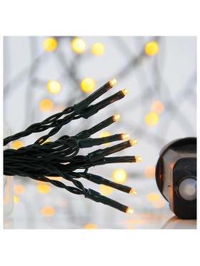 Σειρα, 400 led 3mm, 31v Μετασχηματιστη, 8 Προγραμματα & Μνημη, Πρασινο pvc Καλωδιο,θερμο Λευκο Led, ανα 5cm, Προεκταση Παροχης 3m, Ιρ44