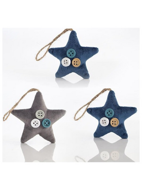 Αστερια Βελουδινα, με Κουμπακια, σε 3 Χρωματα, σετ 6τμχ, 6,5x6,5x2cm