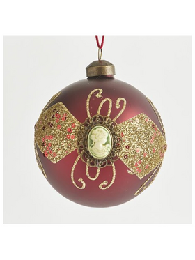 Γυαλινη Μπαλα, Κοκκινη με Σχεδιο, σετ 4τμχ, 10cm