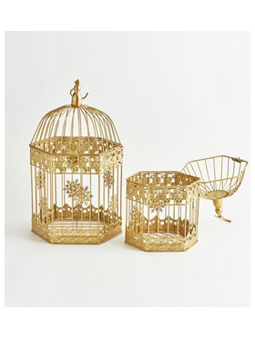Κλουβι, Μεταλλικο, Εξαγωνο, Χρυσο, σετ 2 Τμχ, 26x23x43cm και 20x18x34cm