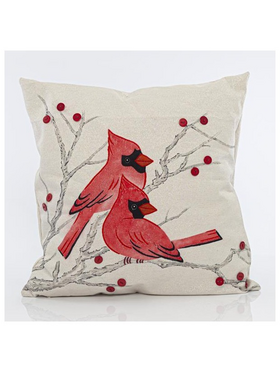 Μαξιλαρι Λευκο, με Κοκκινα Πουλακια, 41x41cm