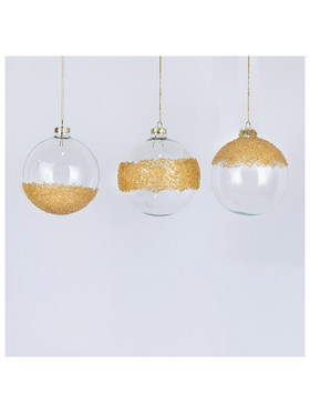 Γυαλινες Μπαλες, Διαφανες με Σαμπανι Σχεδια, 3 Σχεδια, σετ 4τμχ,8cm