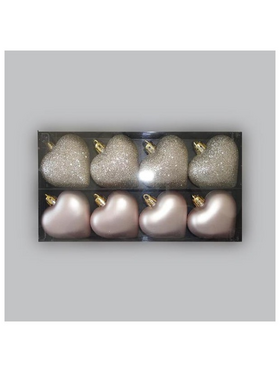 Καρδιες Πλαστικες, σετ 8 Τμχ, 4 ματ Ροζ, 4 Γκλιτερ Σαμπανι, 6 cm