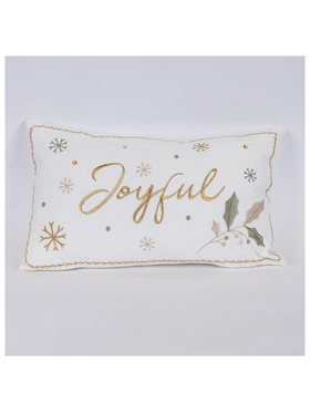 Μαξιλαρι Λευκο, με Χρυση Επιγραφη Joyful, 30x50cm