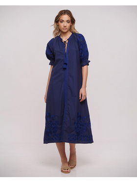 Ble Φορεμα/καφτανι Μακρυ σε Μπλε Χρωμα με Μπλε Κεντηματα one Size (100% Cotton)