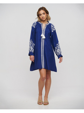 Ble Φορεμα/καφτανι Konto σε Μπλε Χρωμα με Λευκα Κεντηματα one Size (100% Cotton)