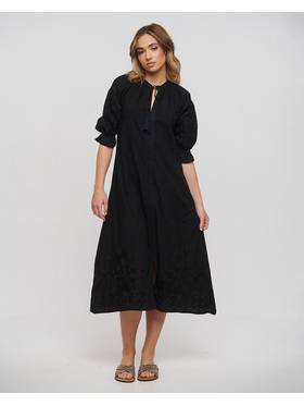 Ble Φορεμα/καφτανι Μακρυ σε Μαυρο Χρωμα με Μαυρα Κεντηματα one Size (100% Cotton)