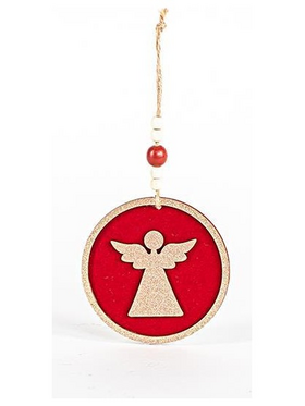 Ξυλινο Στολιδι, Αγγελακι, Κοκκινο, με Βελουδο, 11x0,5cm