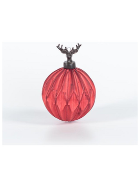 Μπαλα Αναγλυφη Πορσελανινη, Κοκκινη με Ταρανδο, 1τμχ, 8cm