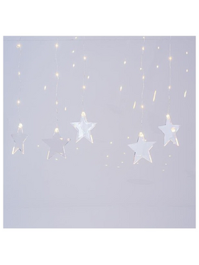 Κουρτινα, 47 Mini Led, 7 Ακρυλικα Αστερια, 4,5v Μετασχηματιστης, Ασημι Χαλκος, Θερμο Λευκο Led, Προεκταση Παροχης 3m, 120x80cm, Ip44