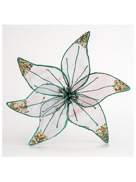 Λουλουδι Οργαντζα, Διαφανο Μπλε με Glitter, 30cm