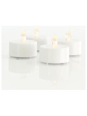 Led Ρεσω Μπαταριας, Λευκα, Πλαστικα, σετ 4τμχ, με εφε Φλογας, 3,5x3,5x3,8cm