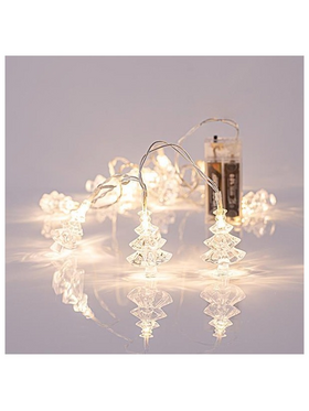 Σειρα, 10 led 5mm, με Ακρυλικα Δεντρακια, Μπαταριας 2xaa, Διαφανο pvc Καλωδιο, Θερμο Λευκο Led, ana 10cm, Προεκταση Παροχης 50cm, Ip20