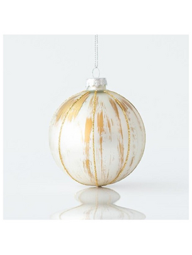 Γυαλινη Μπαλα, Σαμπανι, με Glitter Γραμμες, σετ 4τμχ, 8cm