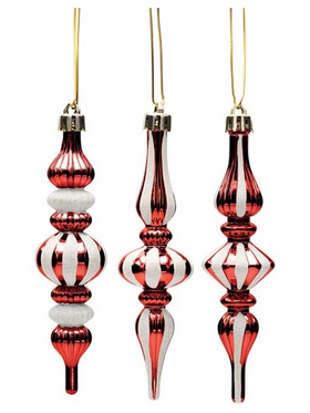 Πλαστικος Σταλακτιτης, Κοκκινο με Λευκο, σετ 3τμχ, 13cm