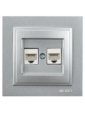 Πριζα Data cat 6 rj 45 Διπλη Ασημι