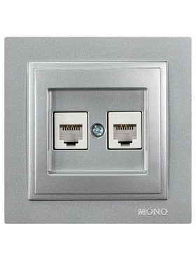 Πριζα Τηλεφωνου Διπλη rj 11 Ασημι