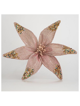 Λουλουδι Οργαντζα, ροζ με Glitter, 30cm