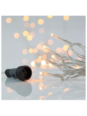 Σειρα, 100 led 3mm, 31v, Επεκταση ωσ 3, με Μετασχηματιστη, Προεκταση Παροχης 300cm, Διαφανο Καλωδιο, Θερμο Λευκο Led,ανα 5cm,ιp44
