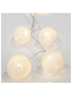 Σειρα, 10 led 5mm, με Βαμβακερες Διακοσμητικες Μπαλες 6cm, Μπαταριας 3xaa, Διαφανο pvc Καλωδιο, Θερμo Λευκo Led, ανα 15cm, Προεκταση Παροχης 50cm, Ip20