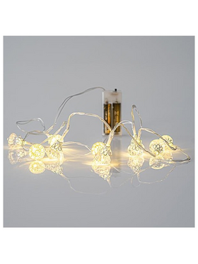 Σειρα, 10 led 5mm, με Ακρυλικα Διαμαντακια, Μπαταριας 2xaa, Διαφανο pvc Καλωδιο, Θερμο Λευκο Led, ana 10cm, Προεκταση Παροχης 50cm, Ip20