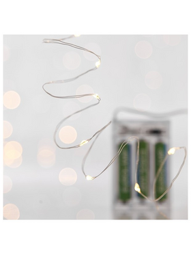 Σειρα, 20 Mini Led, Μπαταριας 3xaa, Χρονοδιακοπτη, Ασημι Χαλκινο Καλωδιο, Θερμο Λευκο led ana 10cm, Προεκταση Παροχης 10cm, Ip20