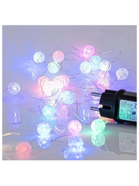 Σειρα, 100 Mini Led, Ακρυλικες Μπαλιτσες Φ2cm, 4.5v Μετασχηματιστη, Ασημι Χαλκινο Καλωδιο, Opal Χρωματιστο led ανα 5cm, Προεκταση Παροχης 3m, Ip44