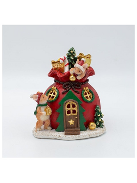 Διακοσμητικο Πολυρεζιν, Σπιτακι με Ποντικακια, Φωτιζομενο, 12x13cm