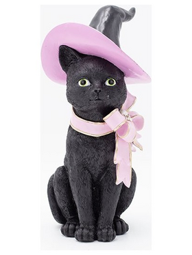 Γατουλα Μαγισσα Πολυρεζιν, με ροζ Φιογκο, Halloween, 15.3x14.5x29.8cm