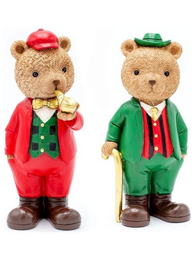 Διακοσμητικο Πολυρεζιν, Αρκουδακι Vintage, Πρασινο Κοκκινο, 2 Σχεδια, 10x21cm