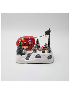 Στολισμενο Τροχοσπιτο, Φωτιζομενο, Μπαταριας, 18x11x14cm