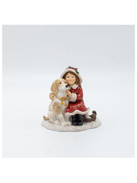 Διακοσμητικο Πολυρεζιν, Κοριτσακι με Σκυλακι, Απαλο Ροζ, 10x10cm