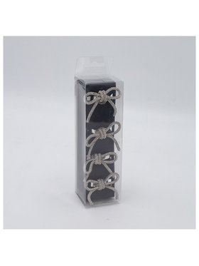 Δαχτυλιδια Πετσετας, Μεταλλικα, Φιογκος Σαμπανι με Στρας, σετ 4τμχ, 5x4x4.5cm