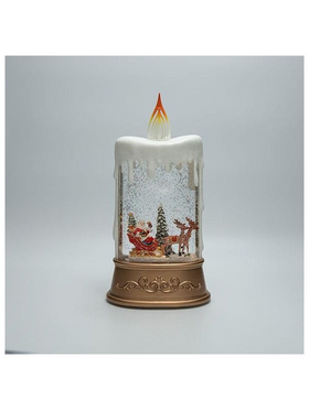 Επιτραπεζιο Διακοσμητικο σε Σχημα Κεριου, με Αγιο Βασιλη και Ελκυθρο, με Νερο στο Εσωτερικο, Φωτιζομενο, Μπαταριας, Timer, 15.5x9.5x30cm