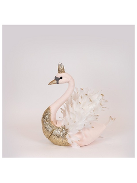 Βελουδινος Κυκνος, ροζ με Χρυσο Glitter, 27x22x28cm