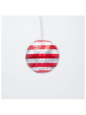 Γυαλινη Μπαλα, Ντισκο, Κοκκινη Ασημι, 8cm