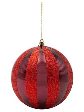 Πλαστικη Μπαλα, Μπορντο με Κοκκινο Glitter, σετ 6τμχ, 10cm