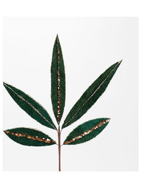 Κλαδι με Σμαραγδι Φυλλα και Σαμπανι Λεπτομερειες, 55cm