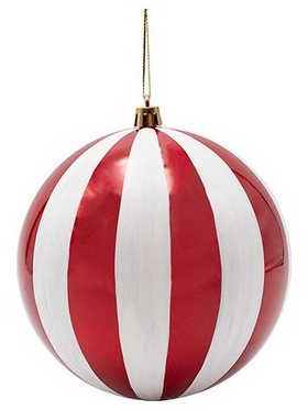 Πλαστικη Μπαλα, Κοκκινη Περλα με Λευκες Ριγες, σετ 2τμχ, 15cm