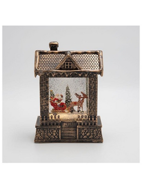 Σπιτακι με Αγιο Βασιλη και Ελκυθρο, με Νερο στο Εσωτερικο, Φωτιζομενο, Μπαταριας, Timer, 15x8x21.5cm