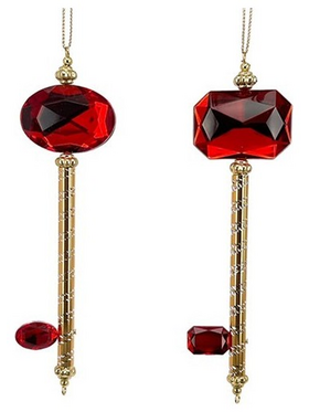 Κλειδι Πλαστικο, Χρυσο με Κοκκινο Πετραδι, 2 Σχεδια, 4,3x1.3x15.5cm