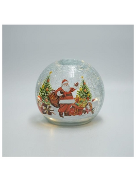 Επιτραπεζια Φωτιζομενη Γυαλινη Μπαλα, Κρακελε, με Αγιο Βασιλη, Μπαταριας, Timer, 14cm