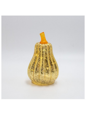 Φωτιζομενη Χρυση Γυαλινη Κολοκυθα, Μπαταριας 2xaaa, Χρονοδιακοπτη, 8 Θερμα Λευκα Led, 9x14cm, Ip20