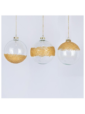 Γυαλινες Μπαλες, Διαφανες με Σαμπανι Σχεδια, 3 Σχεδια, σετ 4τμχ,10cm