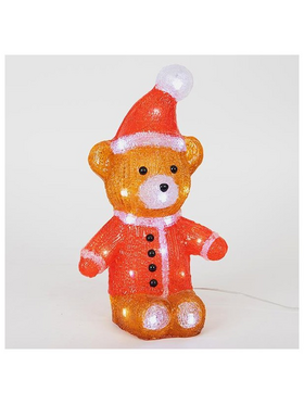 Ακρυλικος Αρκουδος Καφε & Κοκκινος, 3,5v Μετασχηματιστη, 30 Λευκα Led, Προεκταση Παροχης 5m, 18x13x31cm, Ip44