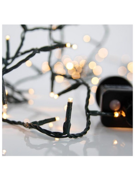 Σειρα, 180 led 3mm, 31v Μετασχηματιστη, 8 Προγραμματα & Μνημη, Πρασινο pvc Καλωδιο, Θερμο Λευκο Led, ανα 5cm, Προεκταση Παροχης 3m, Ιρ44