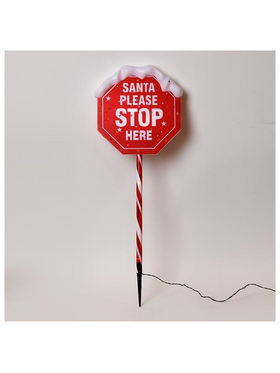 Πλαστικη Πινακιδα Αγιος Βασιλης Stop 81cm, Φ31cm, Ηλιακο Πανελ με Αισθητηρα Φωτος, 34 Θερμα Λευκα Led, Προεκταση Παροχης 1m, Ip44